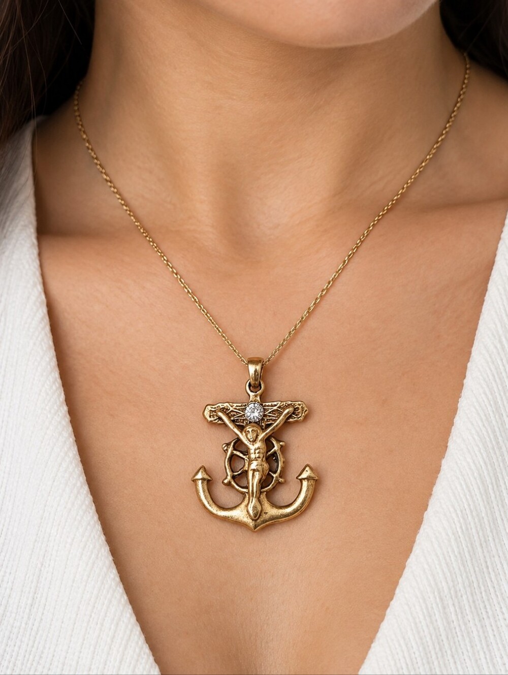 Vintage Italy 14K *UNTESTED* Gold Mariner’s Cross Anchor Crucifix Pendant